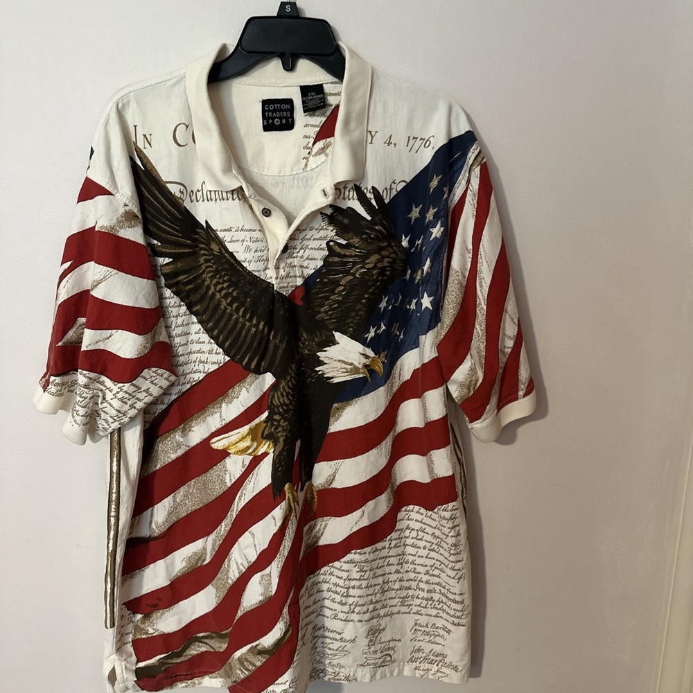 Red White Blue Cotton Traders Sport American Flag Eagle USA Constitution 2XL